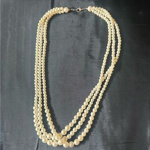 Vintage 3 Strand Faux Pearl Necklace 25 inches